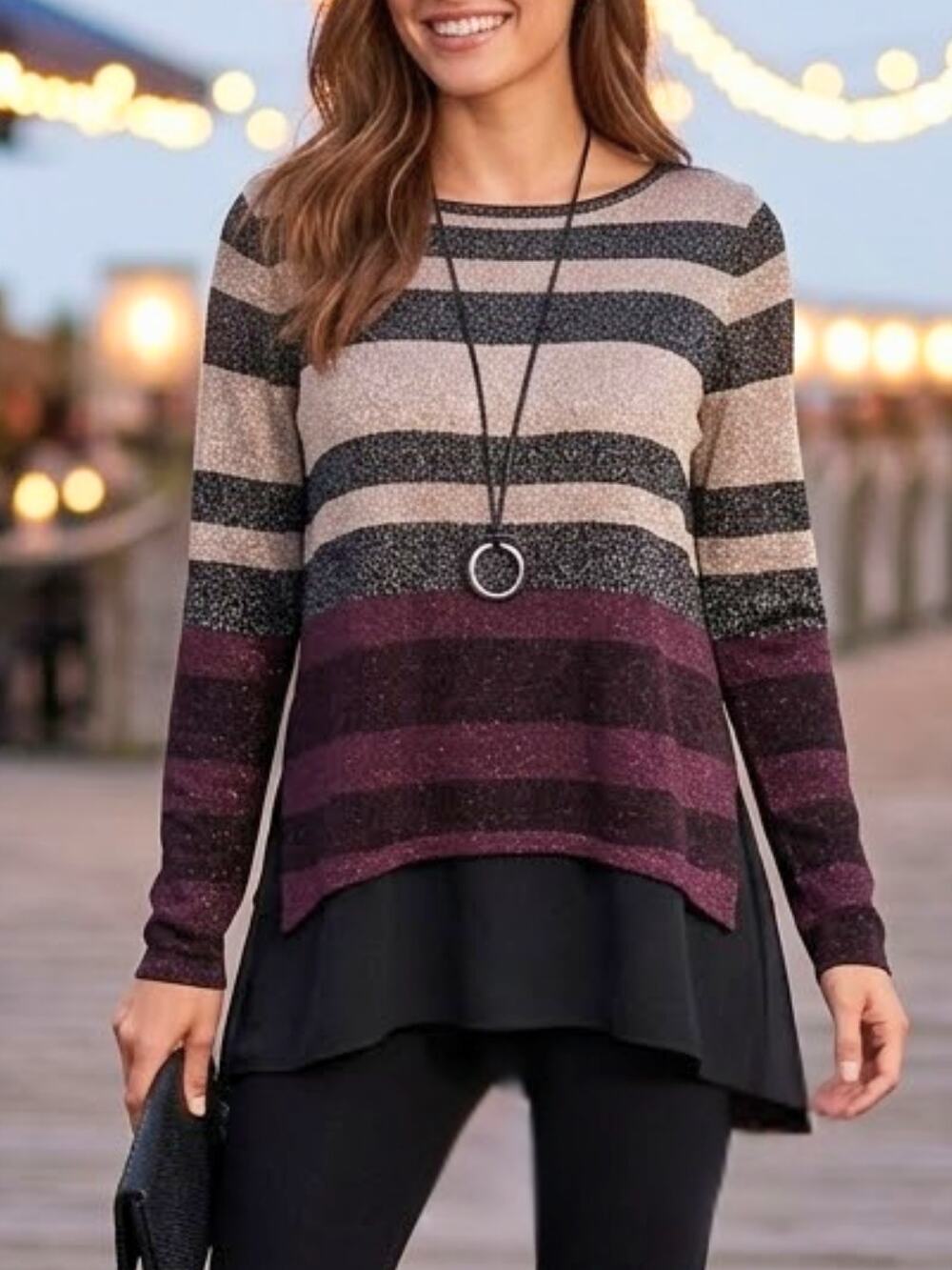 White House Black Market Metallic Stripe Sweater Chiffon Hem Pullover Size XS